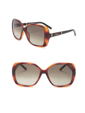Chloé NEW Daisy Brown Tortoise Square Oversized Sunglasses